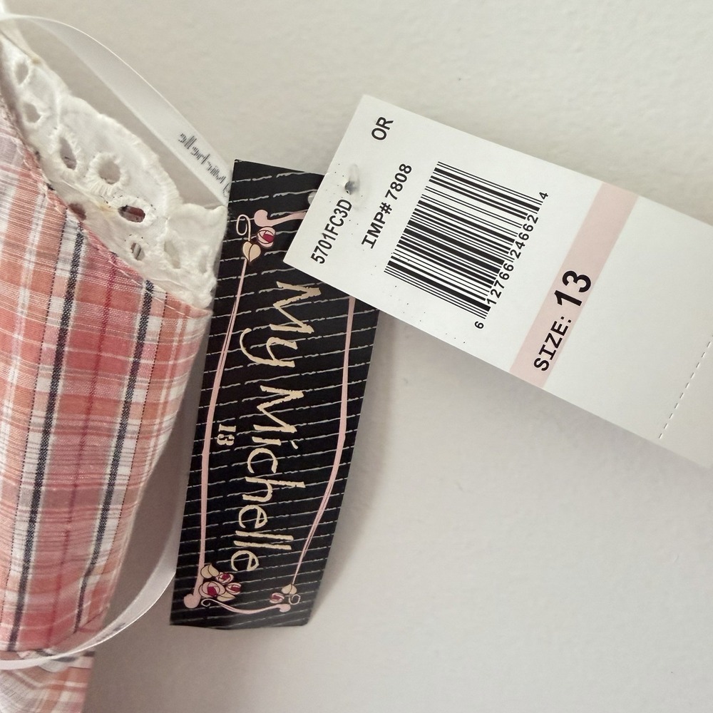 Y2K My Michelle Pink Plaid Dress Size S Eyelet Hem Ruched Bust 2000s Coquette - Picture 5 of 11